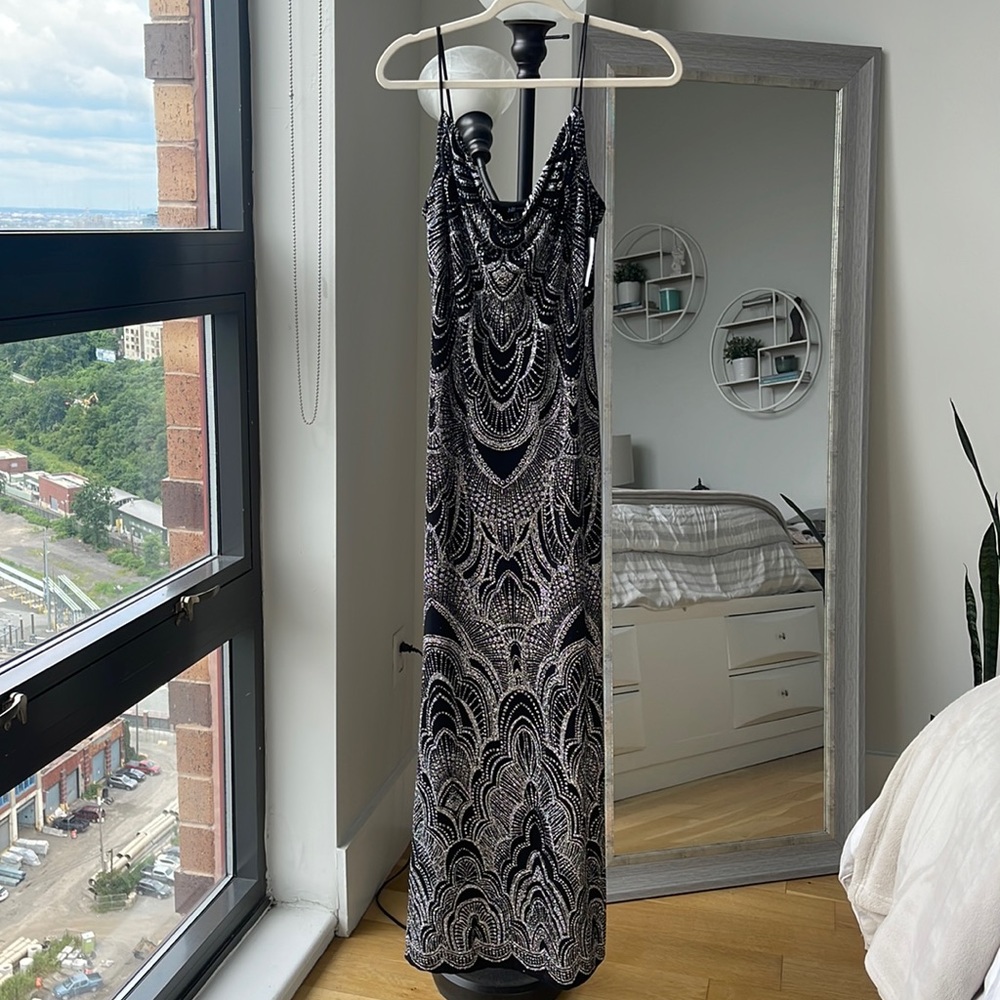 Bloomingdale’s Black+Silver Bridesmaids Dress